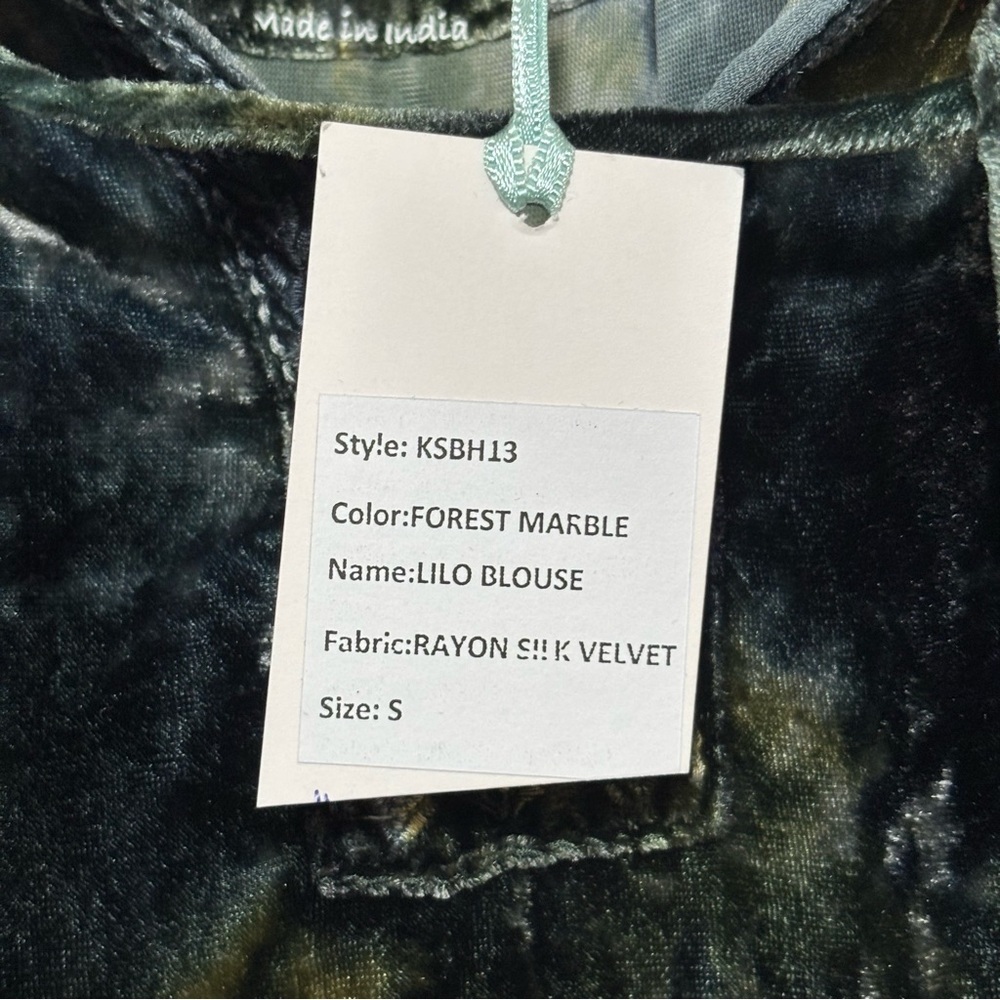 NWT Kyla Seo Blouse Crushed Velvet Green Sz S Boho Embroidered Whimsigoth Fairy - Picture 11 of 16